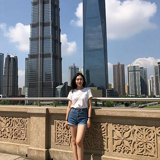 Young Woman in Vibrant Urban Cityscape