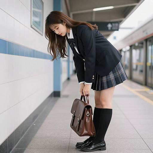 Schoolgirl on Train Platform Scene