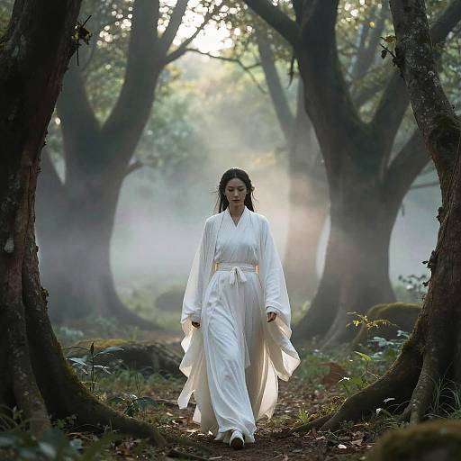 Ethereal Woman in Ancient Forest