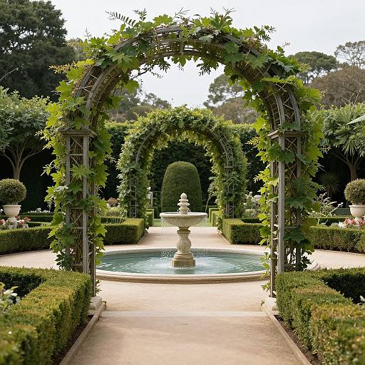 Elegant Garden Archways with Fountain