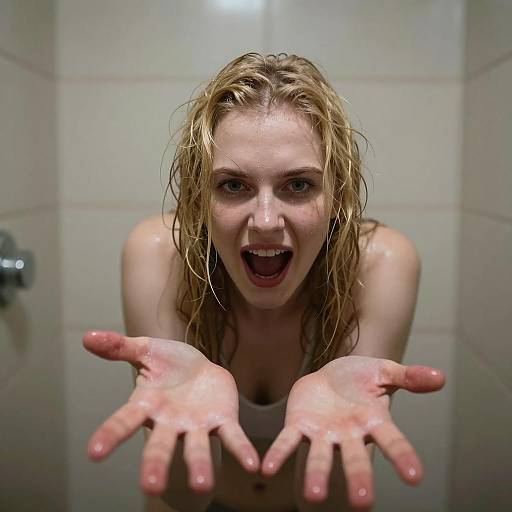 Intense Portrait of Woman in Shower