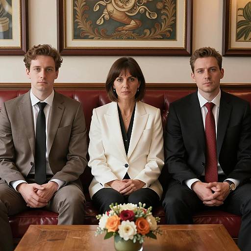 Elegant Trio in a Red Leather Booth