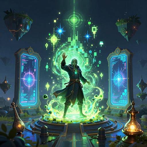 Cyberpunk Mage Harnessing Digital Energy