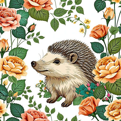 Vintage Rose Garden with Hedgehog Design Vintage Rose Garden with Hedgehog Design