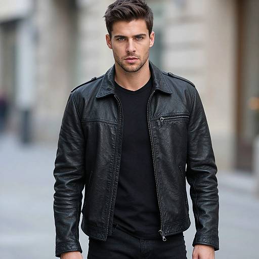Confident Young Man in Leather Jacket