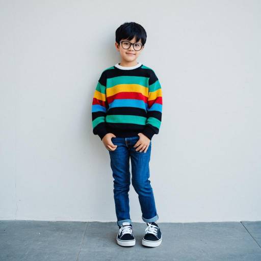 Young Boy in Colorful Striped Sweater
