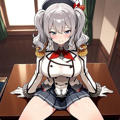 Elegant Military Girl Sitting Indoors