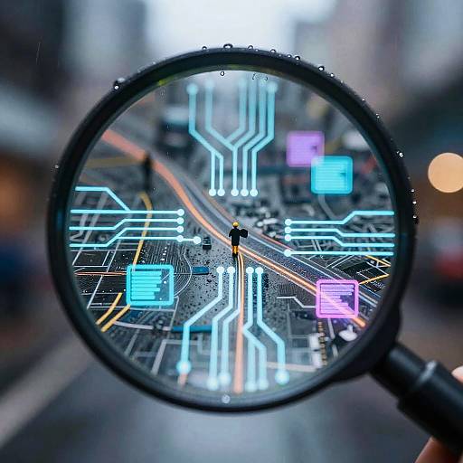 Cyberpunk Magnifying Glass on Neon Map