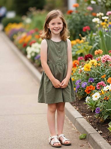 Freckled Girl on Flower Garden Path