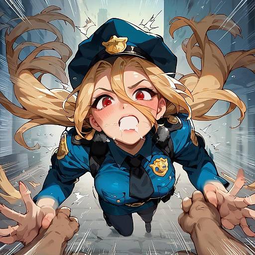 Fisheye POV Police Girl Incoming Punch