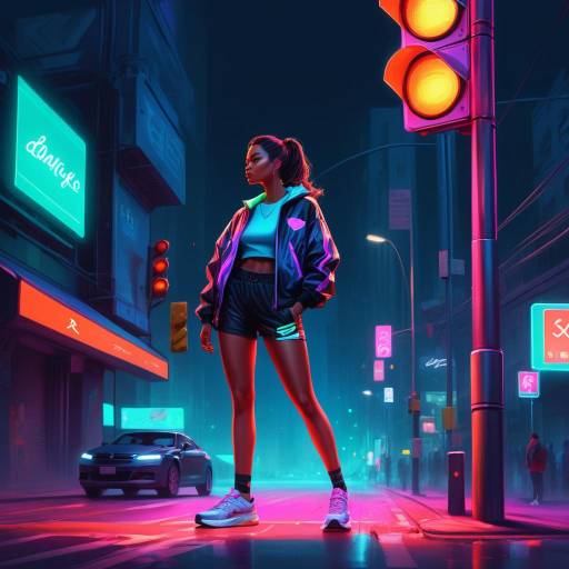 Confident Woman in Neon Urban Scene