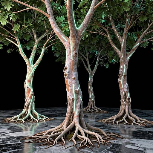 Neon Bark Trees Growing in Reverse