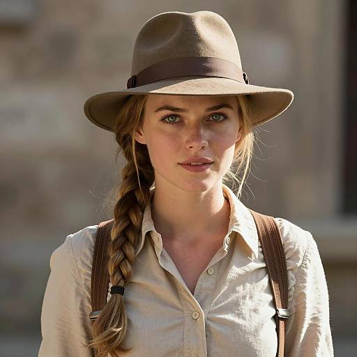 Woman in Indiana Jones Costume with Fedora Hat