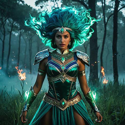 Indian Superheroine in Emerald Battle Armor