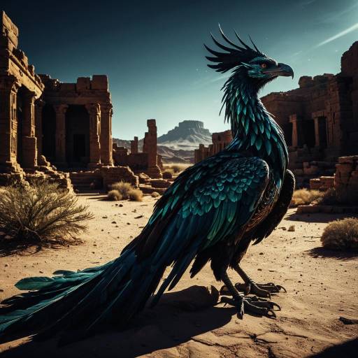 Mystical Phoenix Near Ancient Desert Ruins