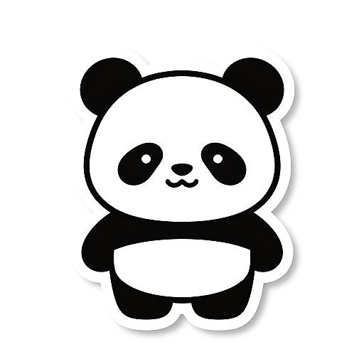 Cute, black-and-white cartoon panda with large, round eyes, small black nose, and a smiling mouth, centered on a white background.