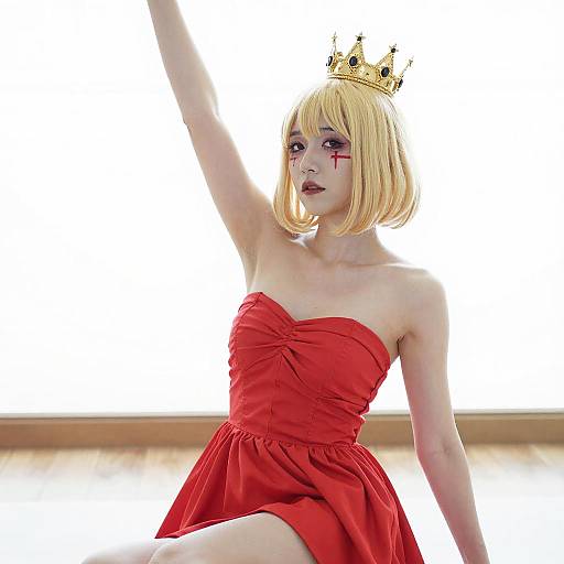 Regal Blonde Woman in Red Dress