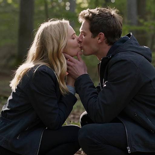 Romantic Forest Kiss with Sparkling Light