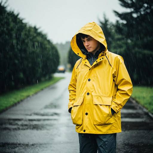Boy in Yellow Raincoat Outdoors
