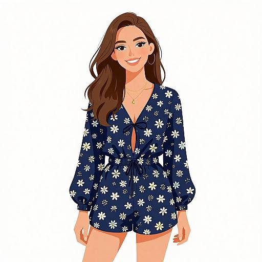 Smiling Woman in Floral Playsuit
