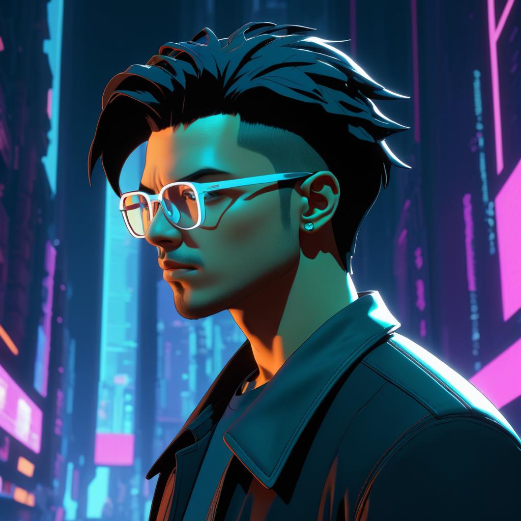 Determined Young Man in Cyberpunk Animation