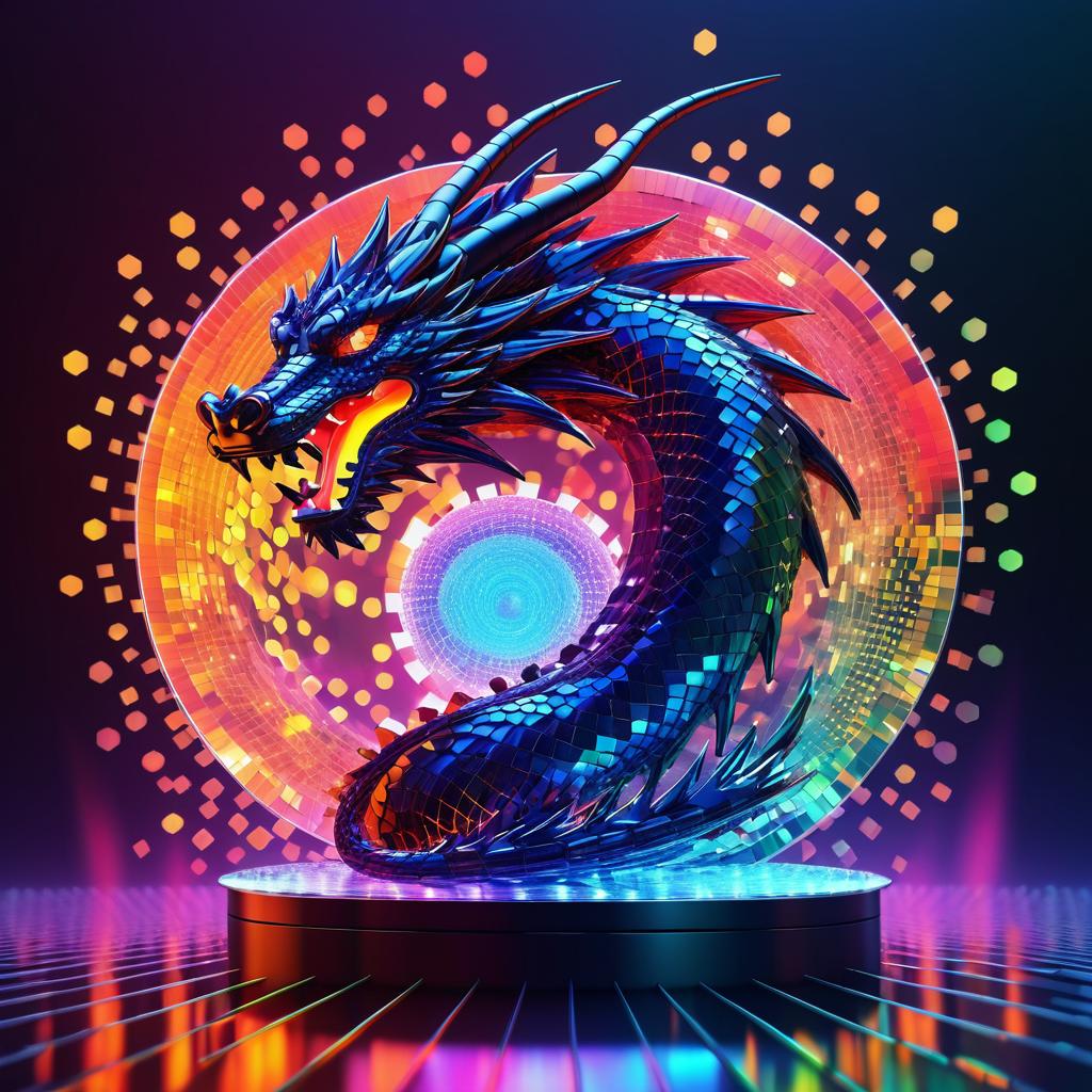 Dynamic 3D Dragon in Fiery Glass Design