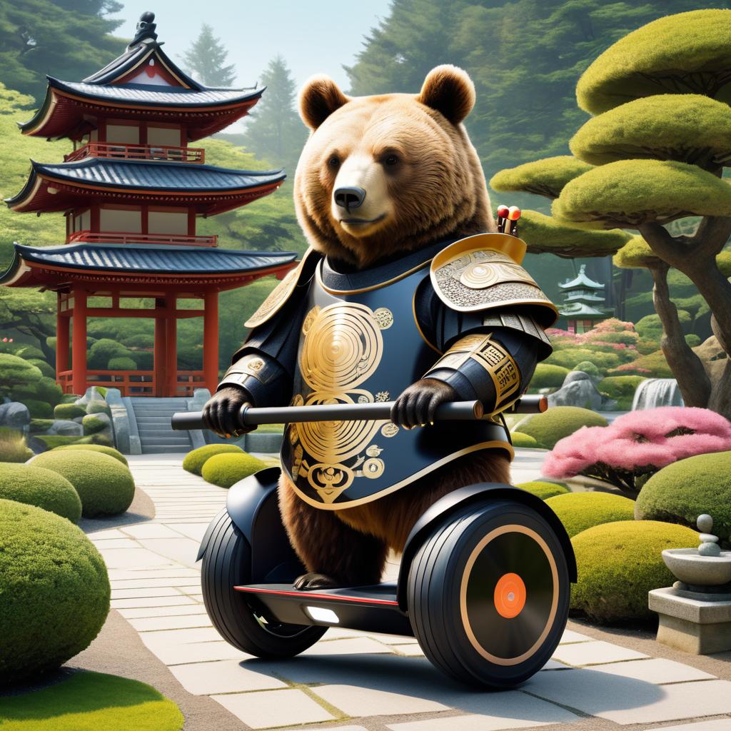 Bear on Segway in Japanese Garden