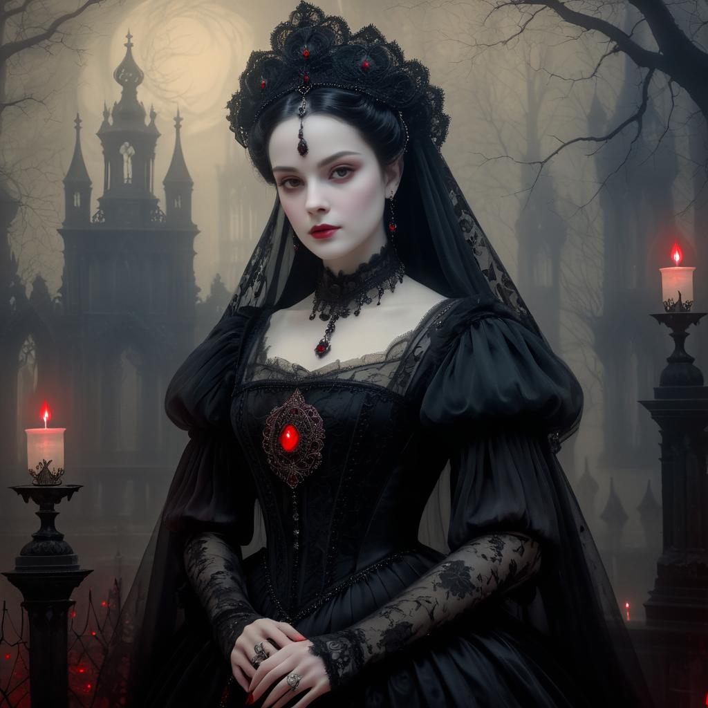 Ghostly Noblewoman in a Gothic Graveyard