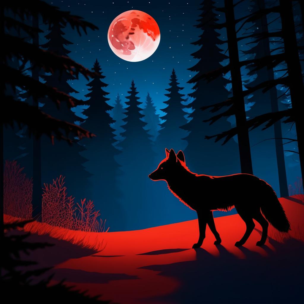 Moonlit Fox and Forest Scene