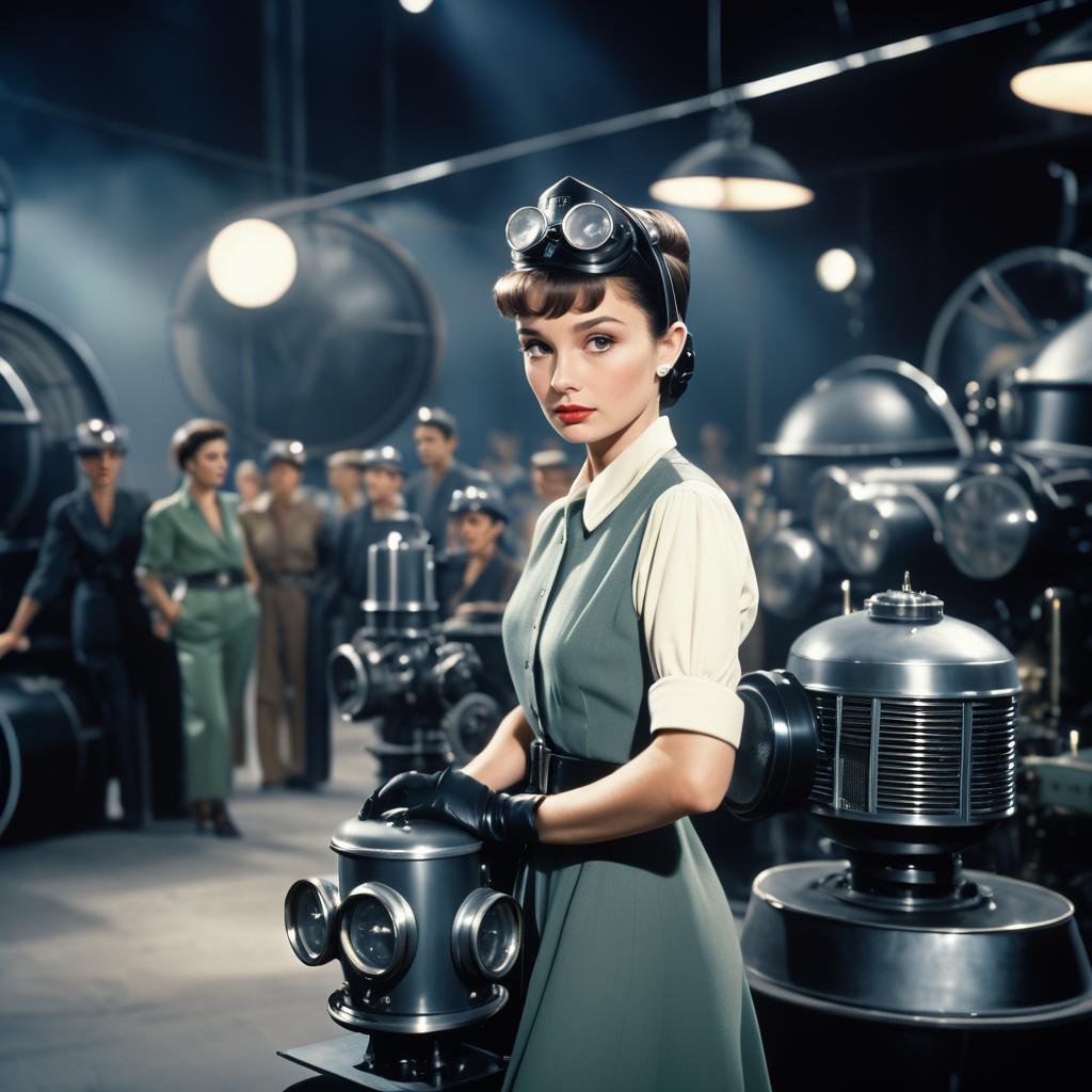 Audrey Hepburn in a Vintage Dieselpunk Scene