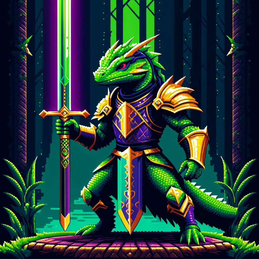 Pixel Art Lizard Knight with Holy Sword