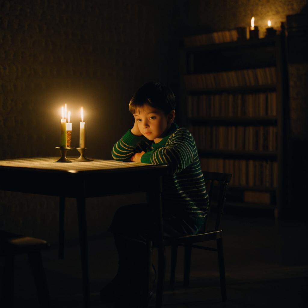 A Boy in Darkness: A Candlelit Scene