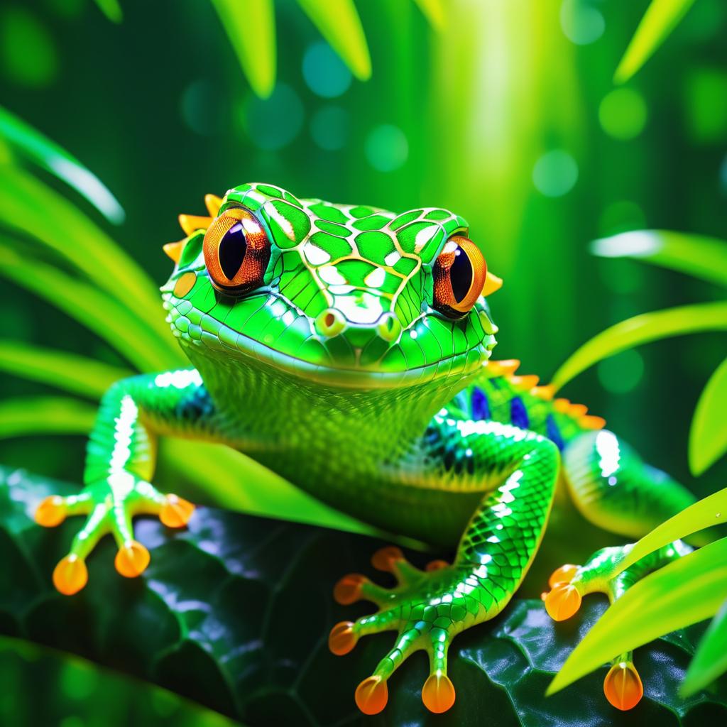 Vibrant Emerald Gecko Portrait in Rainforest