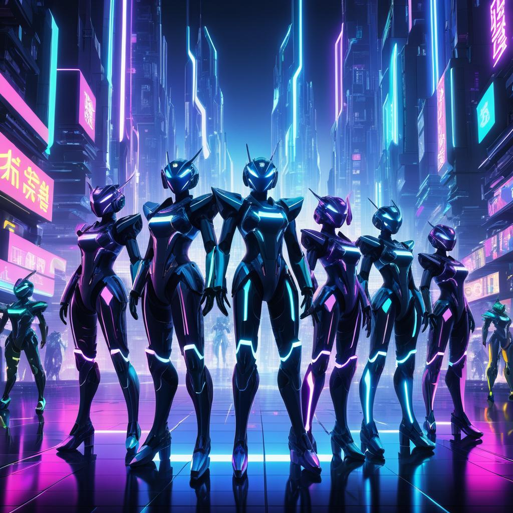 Heroic Robots in a Neon Cyberpunk City