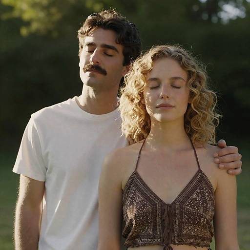 Couple Relaxing Outdoors with Eyes Closed