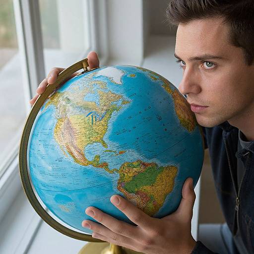 Man Grasping Globe in Soft Light