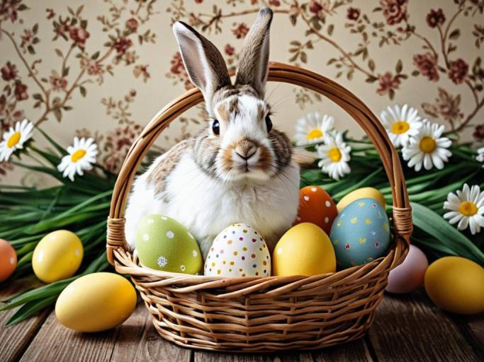 Colorful Easter Wallpaper with Bunny and Eggs