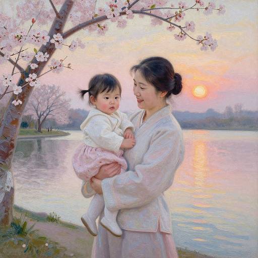 Impressionist Asian Mother with Child