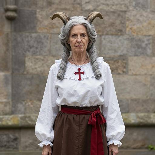 Elderly Woman in Medieval Fantasy Costume with Horns