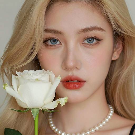 Elegant Blonde Woman with White Rose