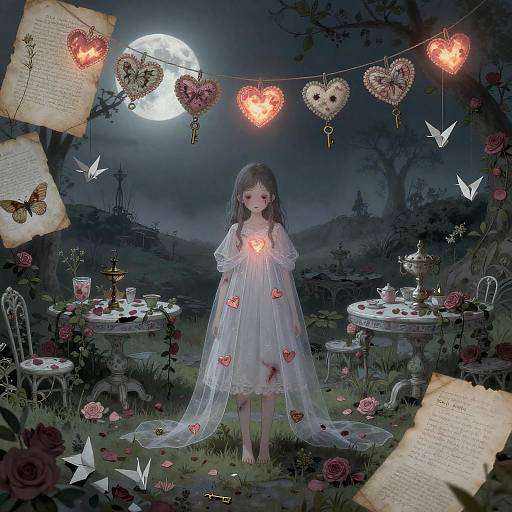 Moonlit Undead Girl in Tea Garden