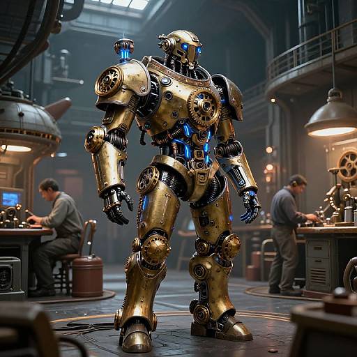 Steampunk Power Armor in Airship Hangar