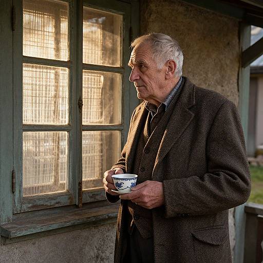 Elderly Man Reflecting by Window
