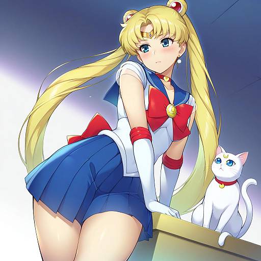 Illustration of Artemis (sailor moon), bishoujo senshi sailor moon in the style of Pinta (ayashii bochi)