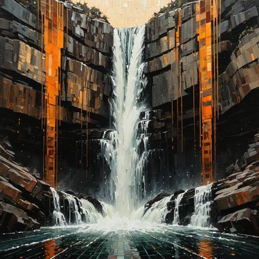 Abstract Oil Painting of Majestic Waterfall