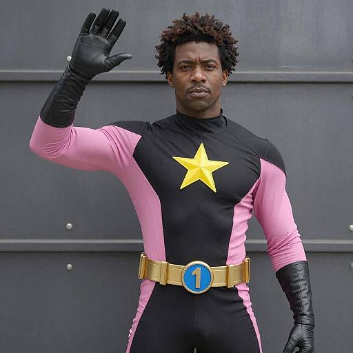 Muscular Black Superhero in Industrial Setting