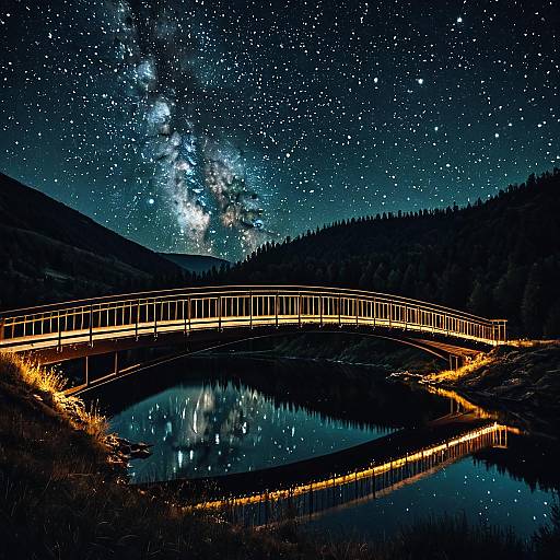 Mystical Night: Bridge by a Lake