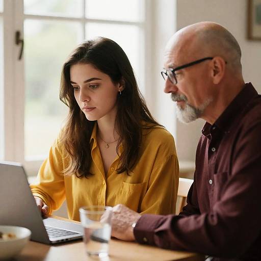Young Woman and Older Man Working on Laptop