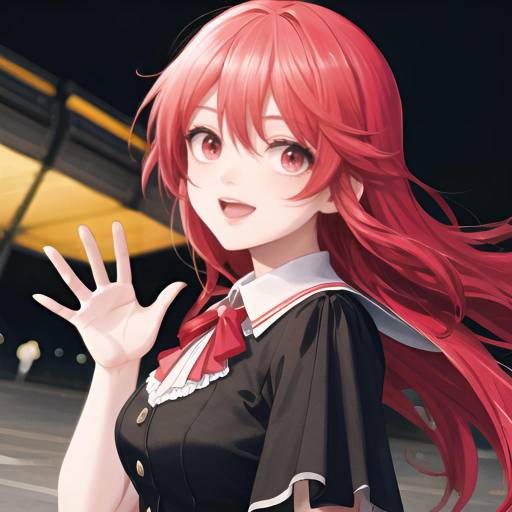 Anime Style Girl with Pink Hair Waving