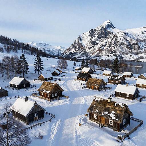 Nordic Viking Village in Snowy Taiga